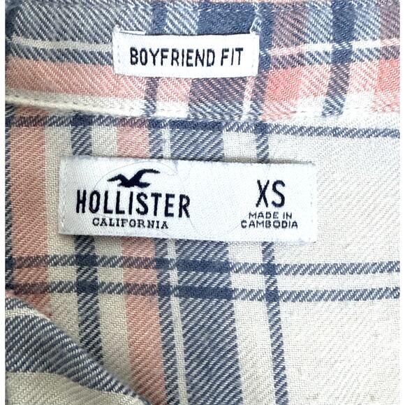 HOLLISTER Boyfriend Fit Flannel Button Down Shirt. Blue & Pink. Size XS - Picture 2 of 5